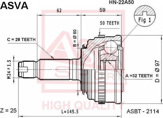 ASVA HN-22A50 - Каре комплект, полуоска vvparts.bg