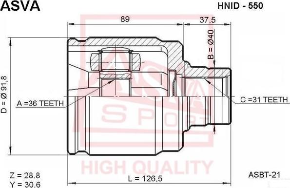 ASVA HNID-550 - Каре комплект, полуоска vvparts.bg