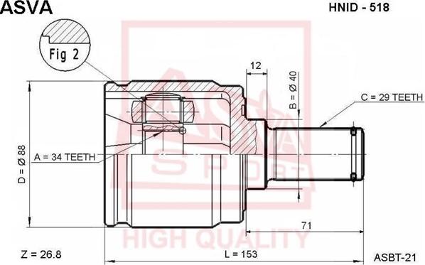 ASVA HNID-518 - Каре комплект, полуоска vvparts.bg