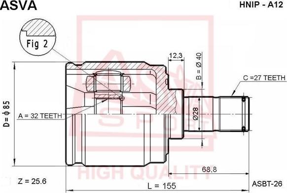 ASVA HNIP-A12 - Каре комплект, полуоска vvparts.bg