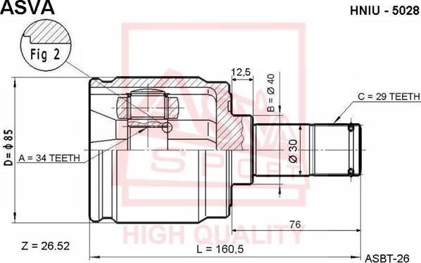 ASVA HNIU-5028 - Каре комплект, полуоска vvparts.bg