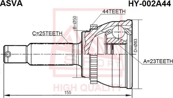 ASVA HY-002A44 - Каре комплект, полуоска vvparts.bg