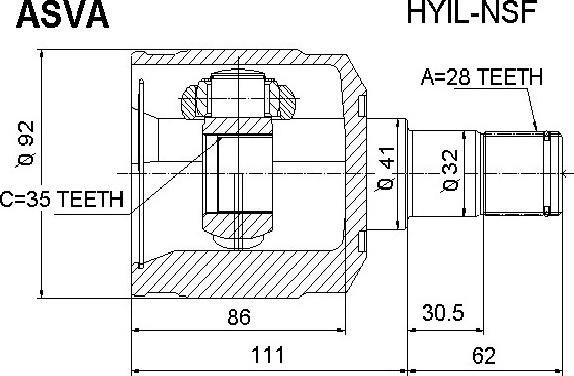 ASVA HYIL-NSF - Каре комплект, полуоска vvparts.bg