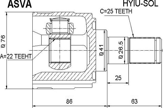 ASVA HYIU-SOL - Каре комплект, полуоска vvparts.bg