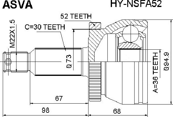 ASVA HY-NSFA52 - Каре комплект, полуоска vvparts.bg