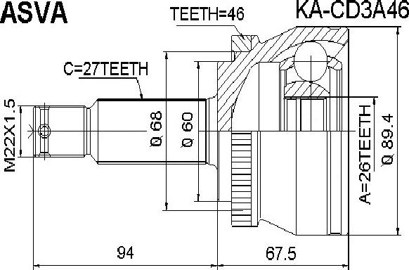 ASVA KA-CD3A46 - Каре комплект, полуоска vvparts.bg