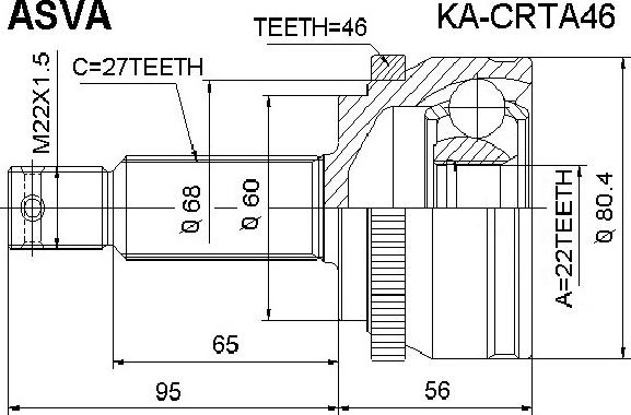 ASVA KA-CRTA46 - Каре комплект, полуоска vvparts.bg