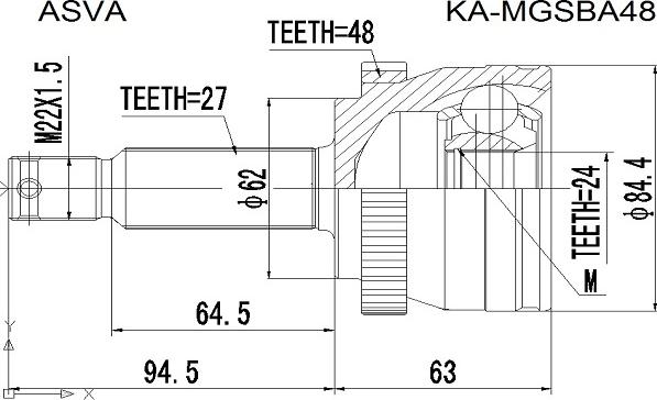 ASVA KA-MGSBA48 - Каре комплект, полуоска vvparts.bg