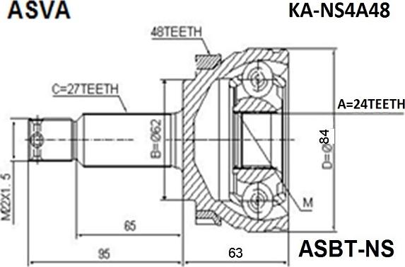 ASVA KA-NS4A48 - Каре комплект, полуоска vvparts.bg