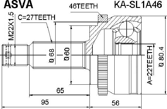 ASVA KA-SL1A46 - Каре комплект, полуоска vvparts.bg