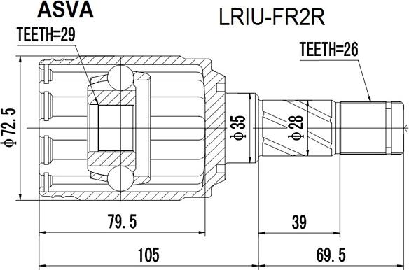 ASVA LRIU-FR2R - Каре комплект, полуоска vvparts.bg