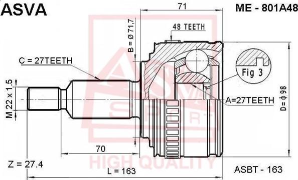 ASVA ME-801A48 - Каре комплект, полуоска vvparts.bg