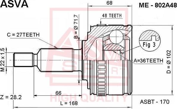 ASVA ME-802A48 - Каре комплект, полуоска vvparts.bg