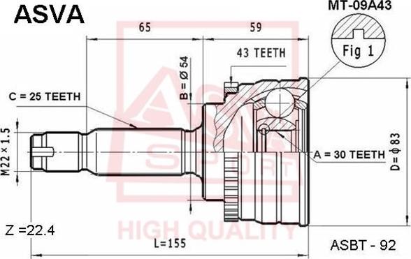 ASVA MT-09A43 - Каре комплект, полуоска vvparts.bg