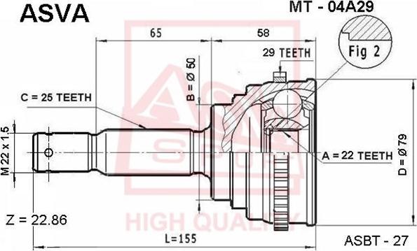 ASVA MT-04A29 - Каре комплект, полуоска vvparts.bg