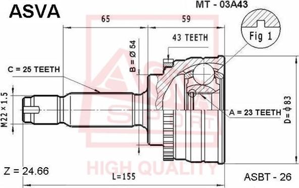 ASVA MT-03A43 - Каре комплект, полуоска vvparts.bg