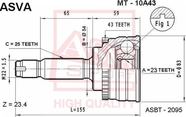 ASVA MT-10A43 - Каре комплект, полуоска vvparts.bg