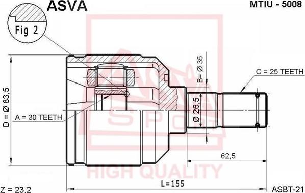 ASVA MTIU-5008 - Каре комплект, полуоска vvparts.bg