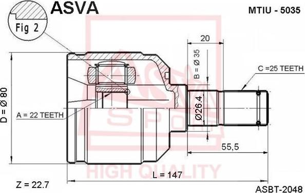 ASVA MTIU-5035 - Каре комплект, полуоска vvparts.bg