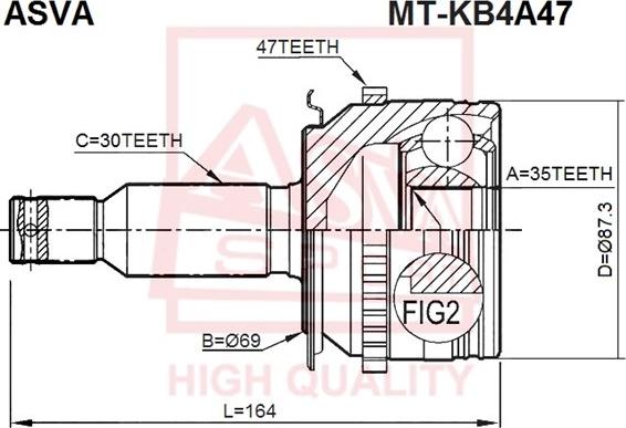 ASVA MT-KB4A47 - Каре комплект, полуоска vvparts.bg