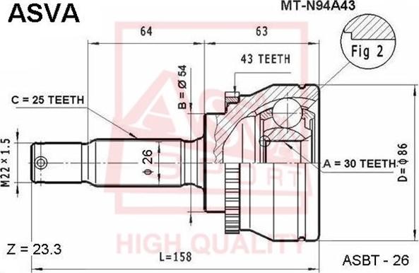 ASVA MT-N94A43 - Каре комплект, полуоска vvparts.bg