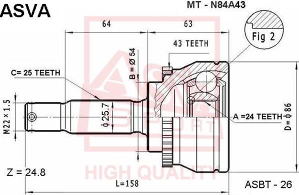 ASVA MT-N84A43 - Каре комплект, полуоска vvparts.bg