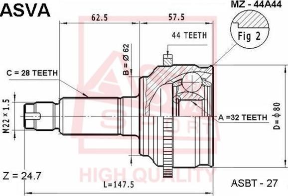 ASVA MZ-44A44 - Каре комплект, полуоска vvparts.bg