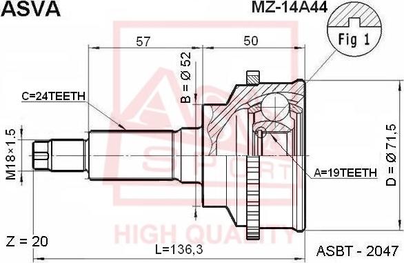 ASVA MZ-14A44 - Каре комплект, полуоска vvparts.bg