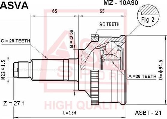 ASVA MZ-10A90 - Каре комплект, полуоска vvparts.bg