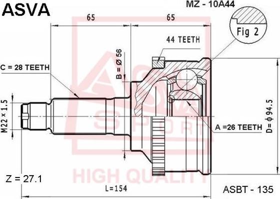 ASVA MZ-10A44 - Каре комплект, полуоска vvparts.bg