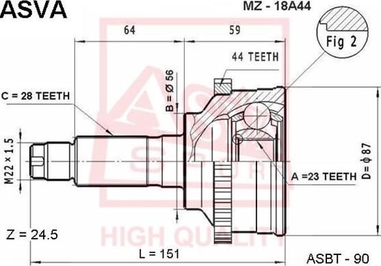 ASVA MZ-18A44 - Каре комплект, полуоска vvparts.bg