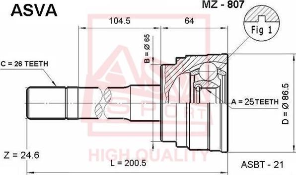 ASVA MZ-807 - Каре комплект, полуоска vvparts.bg