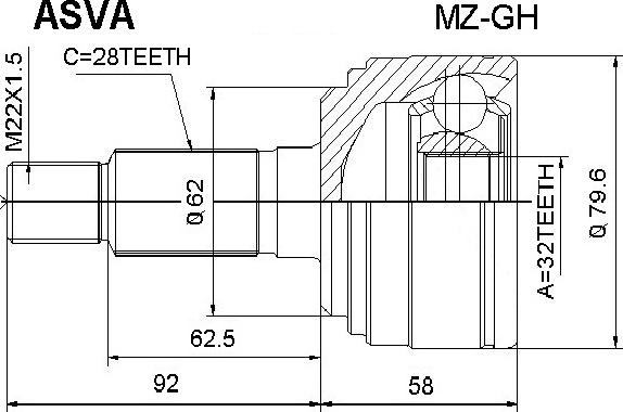 ASVA MZ-GH - Каре комплект, полуоска vvparts.bg