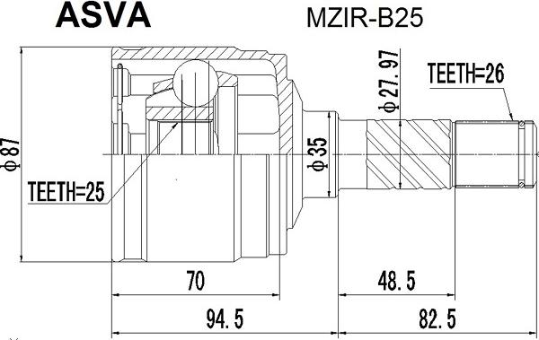 ASVA MZIR-B25 - Каре комплект, полуоска vvparts.bg
