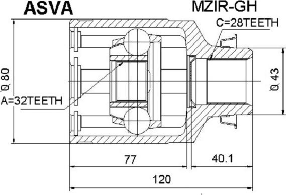 ASVA MZIR-GH - Каре комплект, полуоска vvparts.bg