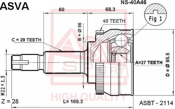 ASVA NS-40A46 - Каре комплект, полуоска vvparts.bg