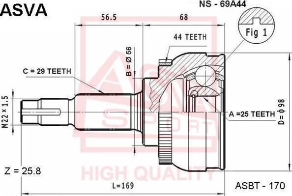 ASVA NS-69A44 - Каре комплект, полуоска vvparts.bg