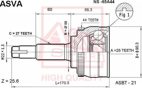 ASVA NS-65A44 - Каре комплект, полуоска vvparts.bg