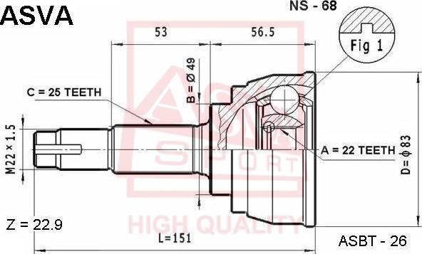 ASVA NS-68 - Каре комплект, полуоска vvparts.bg