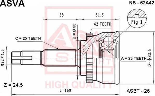 ASVA NS-62A42 - Каре комплект, полуоска vvparts.bg