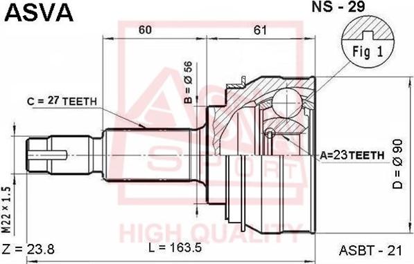 ASVA NS-29 - Каре комплект, полуоска vvparts.bg