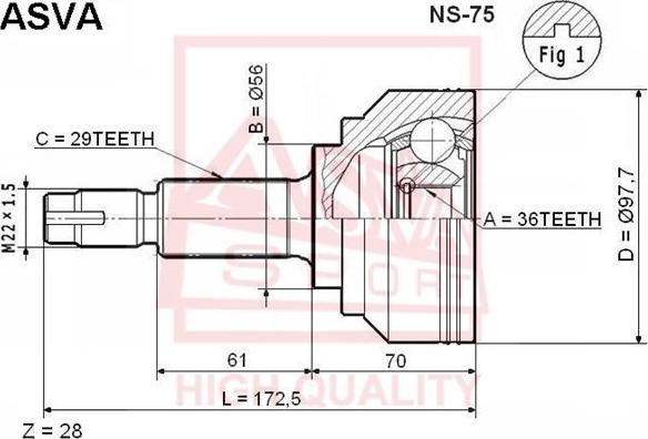 ASVA NS-75 - Каре комплект, полуоска vvparts.bg