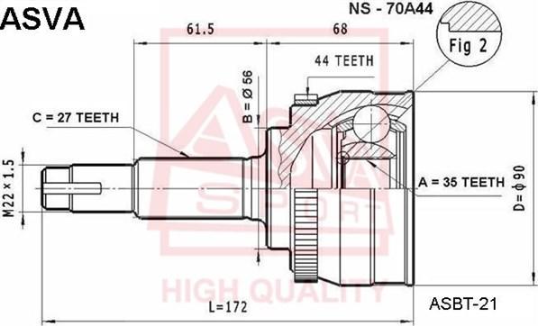 ASVA NS-70A44 - Каре комплект, полуоска vvparts.bg