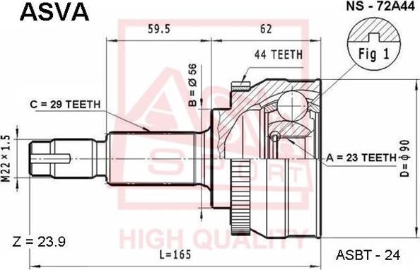 ASVA NS-72A44 - Каре комплект, полуоска vvparts.bg