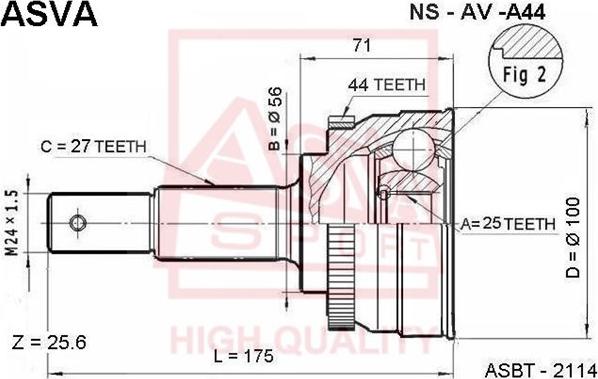 ASVA NS-AV-A44 - Каре комплект, полуоска vvparts.bg