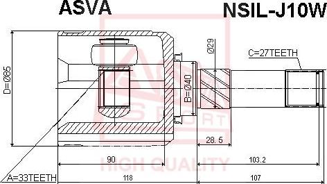 ASVA NSIL-J10W - Каре комплект, полуоска vvparts.bg