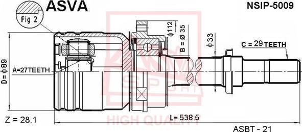 ASVA NSIP-5009 - Каре комплект, полуоска vvparts.bg