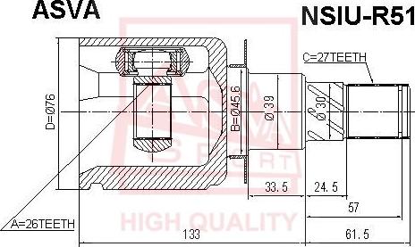 ASVA NSIU-R51 - Каре комплект, полуоска vvparts.bg