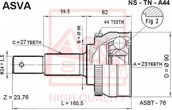 ASVA NS-TN-A44 - Каре комплект, полуоска vvparts.bg