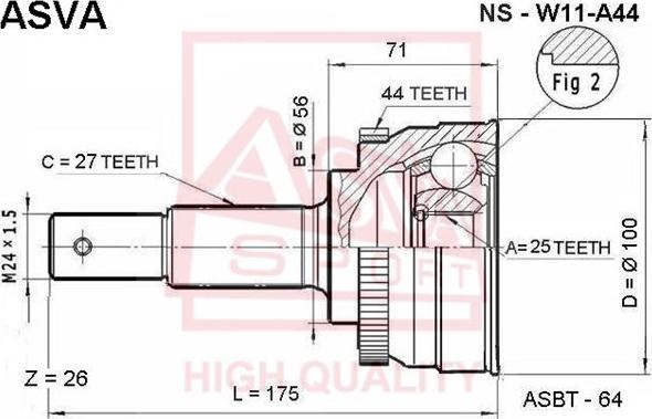 ASVA NS-W11A44 - Каре комплект, полуоска vvparts.bg